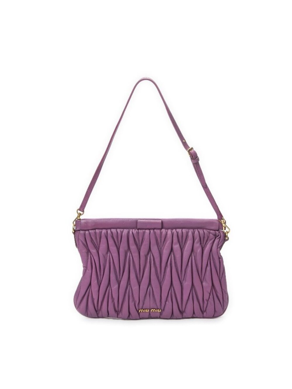 Miu Miu Frame Clutch Cross Belt Bag Light Purple Nappa Matelasse Leather